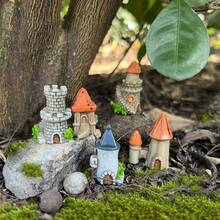 6pcs/Set, Creative European Vintage Miniature Castle House Model Decor, Collectible Architecture And Accessories, Suitable For Home Decor, Micro Landscape Gardening, Courtyard Bonsai Moss Decoration, Terrarium Decoration, As Small Gifts, Suitable For Christmas, Thanksgiving, New Year (Random Assortment) - A - View 7