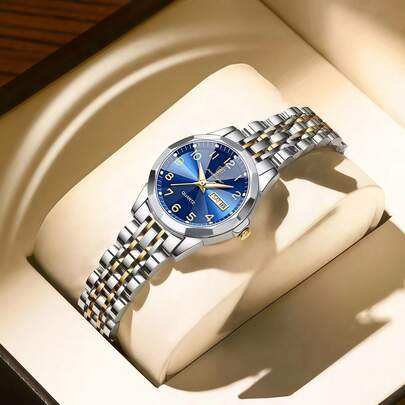 POEDAGAR Fashion Ladies Waterproof Luminous Date Watch Stainless Steel Quartz Watch Birthday Gift Mom Wife Friends Lovers Valentine's Day