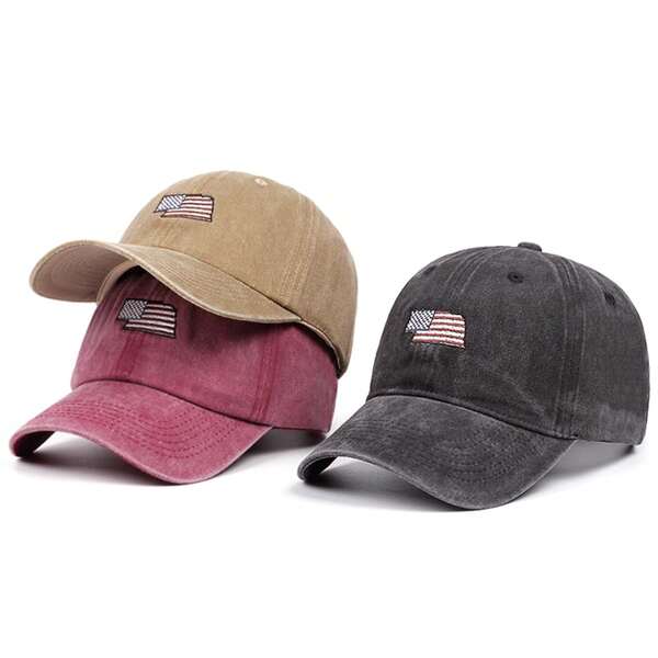1 pieza Gorra de béisbol patriótica con lavado de pigmento desgastado, pequeña bandera de EE. UU. bordada, sombrero casual de mezclilla vintage ligero para deportes y viajes, 4 de julio