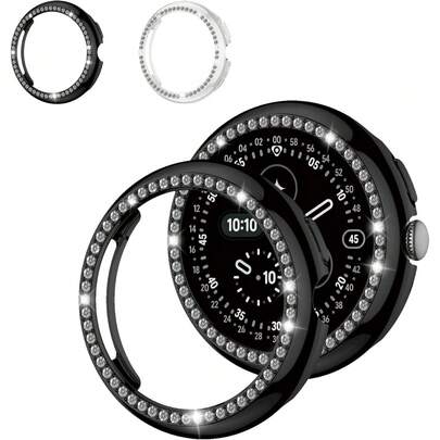 2 Packs Bling Diamond Case For Watch 4 Screen Protector 41mm/45 Mm Women,Glitter Rhinestone Full Protection Hard PC Cover Bumper For Watch 4 41mm/45 Mm Case Accessories