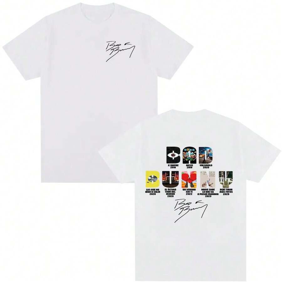 T-Shirt With Cover Print Of Rapper 's Music Album, Fashionable Hip Hop Streetwear For Men And Women, T-Shirts D - White - View 1
