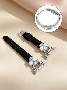 Galaxy Watch 8 錶帶 + 錶殼，1 條銀色男女通用優雅金屬錶帶鑲嵌立方鋯石 + 1 個鑲嵌立方鋯石錶殼（不含螢幕保護貼），適用 Galaxy Watch 8 40mm 與 44mm 手錶，可調節替換錶帶配件，適合男女運動手錶錶帶 - 黑色銀+殼 - 查看 3