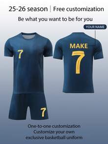 [Custom-Made] Personalized Name 2 Pieces Set, Boys & Youth Casual Soccer Jersey Riyadh Victory Away No.7, Round Neck Short Sleeve Shirt And Shorts Set, Quick-Dry Breathable Polyester Fabric, Suitable For Sports, Training, Casual Wear, Outdoor Activities,Multi-Functional,Ornamental,Letter,Stylish,Modern,Colorful,Cute,Adorable,Casual,Soft,Custom,Personalised,Unique,Customized,Baby Gifts,Ideal Gifts For Him,Ideal Gifts For Her,Son,Daughter - Dark Green - View 5