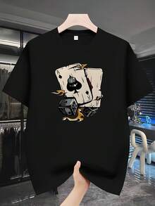 Camiseta de manga corta para hombre, con cuello redondo, estampado, versátil y novedosa, para la moda de verano. - Negro - Ver 1