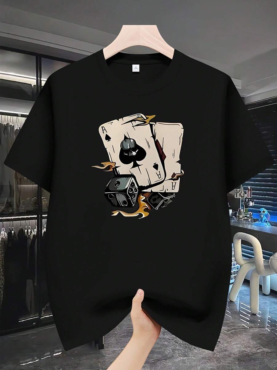 Camiseta de manga corta para hombre, con cuello redondo, estampado, versátil y novedosa, para la moda de verano. - Negro - Ver 1