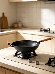 1 Piece Iron Wok, Fast Heat Conduction, Delivers Delicious Stir-Fries, Compatible With Gas Stoves, No Spillage While Tossing Food, Wear-Resistant And Long-Lasting - View 2