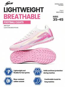 Men's Reinforced Anti-Collision Toe Cap TF Turf Football Shoes, Unisex, Hard Toe Protection Front, Durable Multi-Directional TF Small Rubber Stud Sole, Soft Plush Cushioning Breathable Upper, Adult Competitive Football Shoes For Rough Turf - Pink - View 2