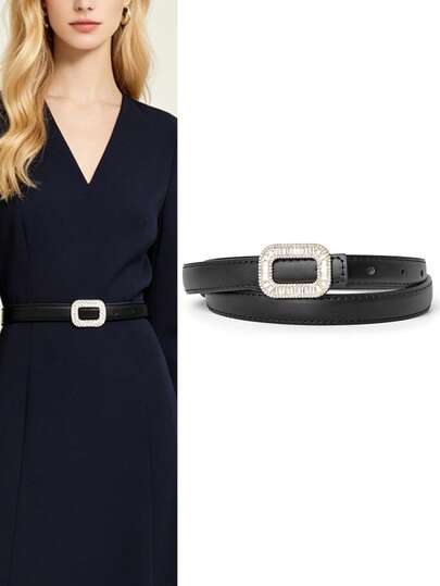 1/2pcs Ladies' Rhinestone Slim Fit Belt, Fashionable Decorative Belt, Suitable For Daily Matching Of Jeans And Dresses