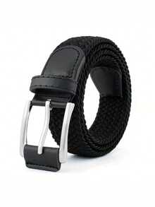 1PC Men's Woven Stretch Belt Multi-Color Options Punch-Free Elastic Stretchable Fashion Casual Golf Belt Daily Wear - Black - View 12