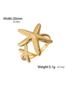 LIKGREAT 1pc Fashion Women's Stainless Steel Starfish Shell Open Ring, Unisex Minimalist Versatile Accessory, Niche Exquisite Daily Wear, Great Gift - Ocean Series - View 12