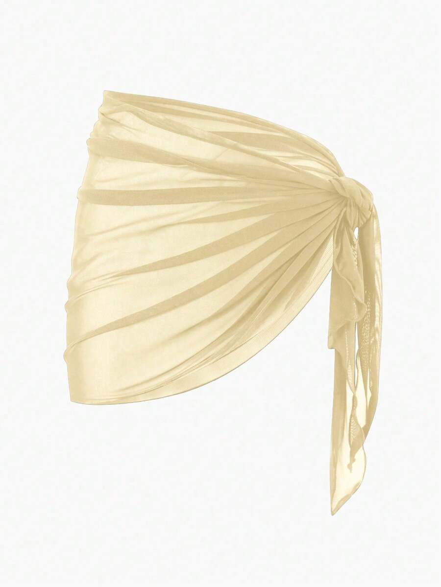 Solid Color Mesh Swim Basics Skirt For Beach And Resort, Ideal For Summer Beach Vacations. XUQA - 淺黃色 - 查看 1