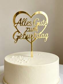 3件組 金色鏡面壓克力德文生日蛋糕插牌 Alles Gute Zum，附心形邊框、流暢手寫體字體與插棒，堅固鏡面 PMMA，適用德語區生日蛋糕裝飾 - A - 查看 6