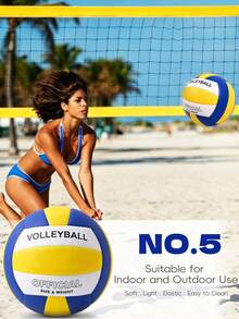 Classic White Yellow Blue Color Scheme Inflatable Hard Volleyball, With Lettering, Size 5, Suitable For Training And Beach Play, Applicable For Beach And Outdoor Lawn - Multicolor - View 1