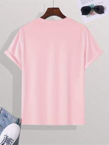 Men's Short-Sleeved T-Shirt With Round Neck And Letter Print Design, Summer Fashion. - 粉紅色 - 查看 2