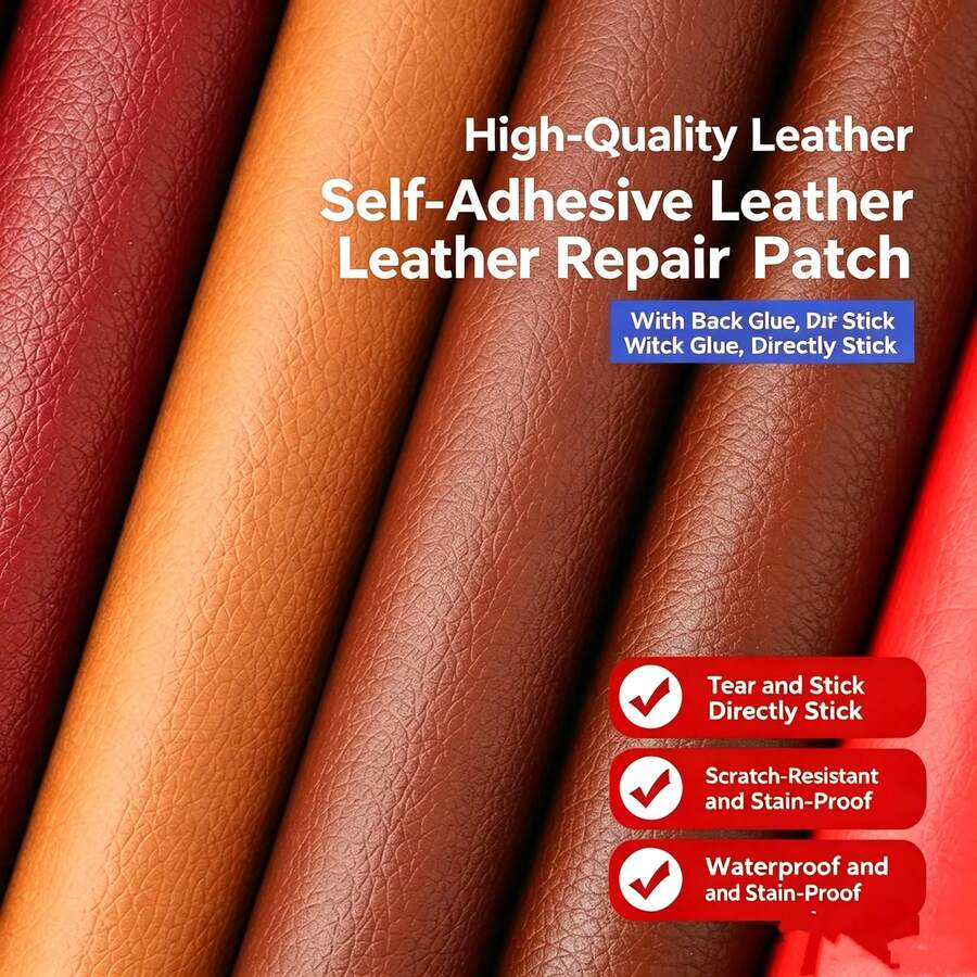 1pc Self-Adhesive Leather Repair Patch, Lychee Grain Texture, Suitable For Sofa And Car Seat Covers, Motorcycle Seat, High-Quality, Durable And Fashionable Vegan Leather, Perfect For Interior Decor Sewing Crafts, Interior Decor Projects | Multi-Functional Fabric | High-Quality Leather - Reddish-brown Leather - View 1