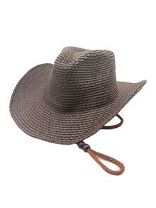1 pieza Sombrero de paja para mujer, estilo bohemio de fibra de poliéster de moda para exteriores, nuevo estilo, ala ancha, protección solar personalizada, transpirable, unicolor, adecuado para viajes diarios al aire libre - Multicolor - Ver 7