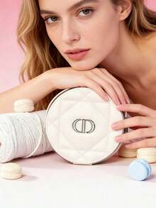 Dior Light Apricot Round Makeup Bag - Handheld Makeup Bag With Zipper And Built-In Makeup Mirror | Luxurious And Elegant Makeup Bag, Suitable For Daily Use And Travel - White - View 3