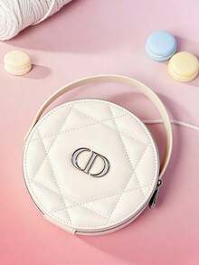 Dior Light Apricot Round Makeup Bag - Handheld Makeup Bag With Zipper And Built-In Makeup Mirror | Luxurious And Elegant Makeup Bag, Suitable For Daily Use And Travel - White - View 6