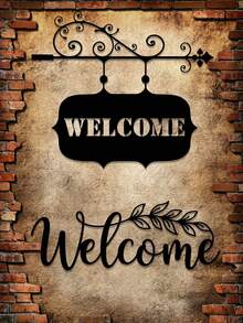 Artistic Font Metal WELCOME Welcome Sign Wall Hanging, Indoor/Outdoor Universal Iron Art Decorative Hanging Plaque, Home Living Room Kitchen Office Yard Garden Outdoor Wall Decor - Multicolor - View 2
