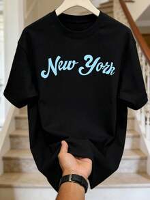 1 Piece, Men's Casual Shirt | Crew Neck, Short Sleeves, Soft Fabric | New York | Urban Style, Men's Shirts, Men's Cotton Shirts, Neck - Black - View 1