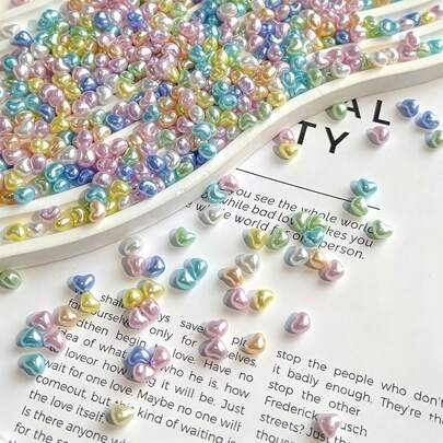 100 miếng trang trí nail nghệ thuật hình sao và trái tim màu kẹo ngọc trai mới, phụ kiện nail resin đá rhinestone màu macaron óng ánh, charm DIY làm vòng tay dây chuyền, thích hợp làm quà tặng lễ hội và quà tặng nhỏ
