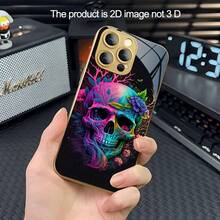 HoBa case 1件金框骷髏圖案手機殼 鋼化玻璃手機殼，兼容 18、17 Pro Max，適用於 16 Pro Max、15 Pro Max、14 Pro Max，韓系時尚趣味手機殼，兼容 11/12/13/14/15/16/17/18 Pro Max Plus，優雅設計男女皆宜，聖誕、秋季、生日送女友的理想禮物 - 混合色1 - 查看 5