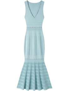 Falda de verano para mujer, corsé elástico con abalorio a rayas, cuello en V, sin mangas, vestido largo para fiesta - Negro - Ver 4
