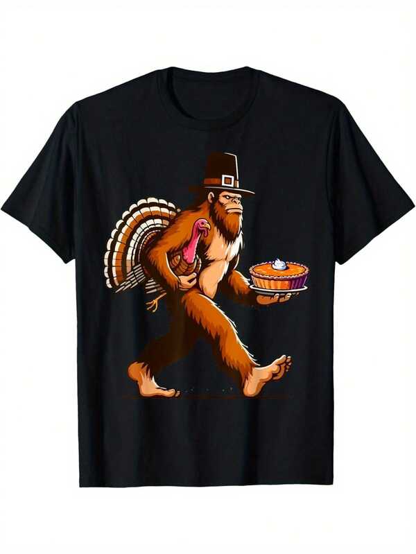 Funny Pilgrim Sasquatch  & Pumpkin Pie Thanksgiving Day T-Shirt