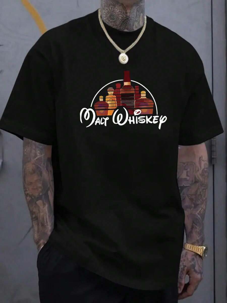 Plus Size Men's T-Shirt Cotton "Whiskey Lovers T-Shirt - Malt Whiskey Graphic Tee for Men Women - Casual Comfortable Summer Clothing - Trendy Alcohol - Negro - Ver 1