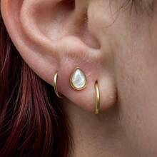1 buah Anting Tindik Bibir/Hidung Bentuk Tetesan Air Mata dari Baja Titanium ASTM F136 dengan Bagian Belakang Datar, Cocok untuk Tindik Medusa/Tulang Rawan/Conch/Helix - Tanpa ulir - View 1