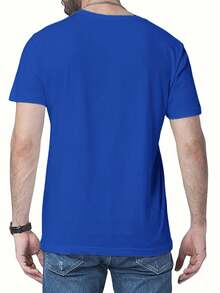 Men's Short-Sleeved T-Shirt, Summer, Comfortable, Made Of Micro-Elastic Polyester Fabric, Fashionable, Casual, Versatile, With Popular Print And Round Neck. - 寶藍色 - 查看 2