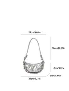 Bolso de mujer 2026 nueva moda estilo croissant dumpling, bolso para teléfono, bolso de hombro, bolso cruzado pequeño - Plateado - Ver 4
