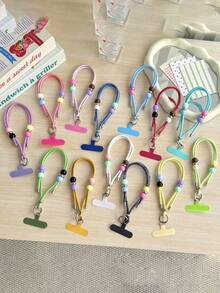 1pc Handmade Beaded Phone Lanyard, Premium Creative Wrist Strap, Unique Color Block Beaded Anti-Loss Wrist Rope, Sturdy Short Wrist Strap, Durable Nylon Braided Anti-Theft Lanyard, Suitable For Bags, Keys, Cameras, With Divider - Multicolor - View 4