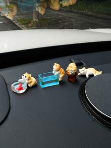 7pcs Set Cute Cat Catching Fish Car Dashboard Decoration, Creative And Fun Mini Fish Tank Cat Car Interior Ornament, Car Interior Decor (Includes Trace-Free Adhesive For Fixing) - Cat Catching Fish - View 5