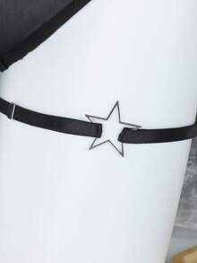 1pc Adjustable Black Elastic Thigh Garter, Hollow Star Pattern, Punk Y2K Style Leg Accessory, Suitable For Women's Party And Nightclub Outfit - A - View 7