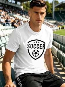 Camiseta casual de fútbol para hombre, con estampado gráfico, ideal para oto?o. Algodón de primera calidad, corte holgado, transpirable y estilo casual. - Blanco - Ver 1