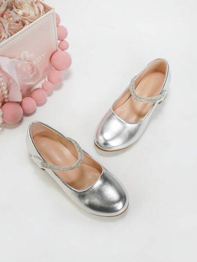 Giày cao gót đế dày xỏ chân đính đá cho bé gái size 30-37, phong cách công sở thời trang thanh lịch đa năng, giày công chúa màu trơn cho tiệc và dạ tiệc