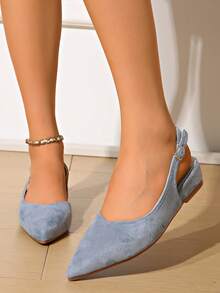 1 Pair Women's Light Blue Buckle Pointed Toe Closed Toe Low Chunky Heel Sandals, Elegant Commuter Style, Comfortable Fashionable Versatile Spring Summer High Heels - Baby Blue - View 5