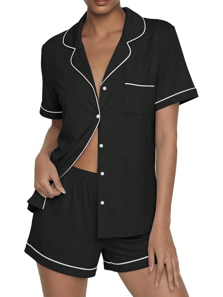 - Conjunto de pijama de verano con botones, 2 piezas, de manga corta, para dormir, S-XXL - verde claro - Ver 1
