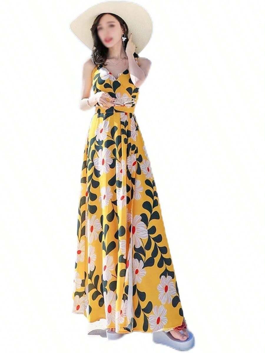 Vestido de Playa de Vacaciones en la Playa de Verano para Mujer Vestido de Tirantes Halter Vestido Super Hada Delgado (Color : Yellow, Size : XL Code) - Amarillo - Ver 1