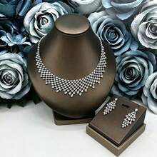 Middle East Dubai Luxury Pearlescent Heavy Work White Zirconia Mesh Water Drop 4-Piece Set Pakistan Saudi Arabia Bridal Party Jewelry Set Wedding Accessories Gift - White - View 3