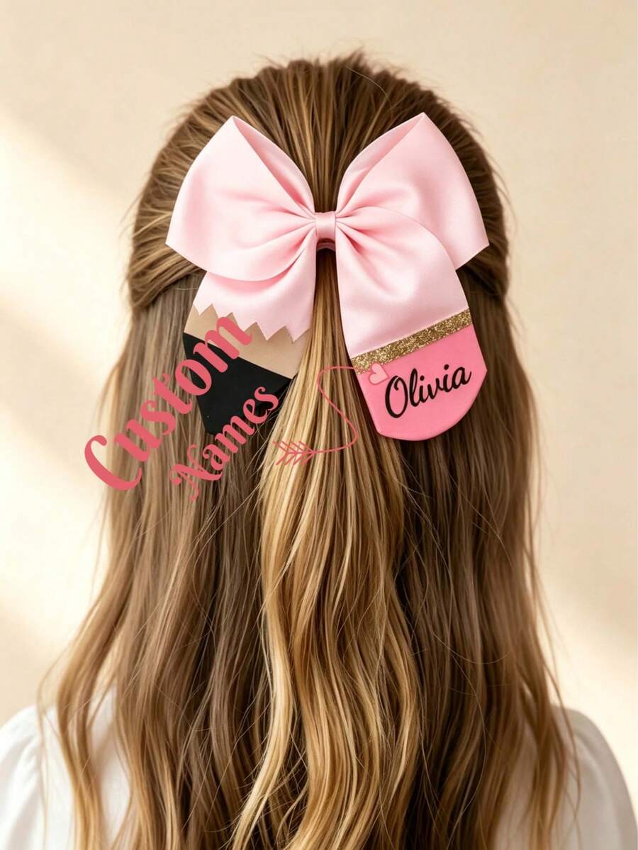 1pc Customized Pencil Bow Hair Accessory, Personalized Bow Hair Tie, Custom Women's Bow Hair Tie, Back To School Graduation Student Hair Accessory