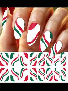 16Tips/Sheet Football Match Fans Nail Art Stickers Mexico Green White Red Heart Soccer Pattern Nail Wraps Full Cover Self-Adhesive Waterproof Sports Fans Slider - 彩色 - 查看 5