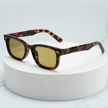 1pc Men's Rectangular Small Frame High-Quality Personalized Minimalist Fashion Glasses, Suitable For Party, Travel, Leisure, Vacation, Beach And Daily Use - Tortoise Shell Frame Yellow Green Piece - View 5