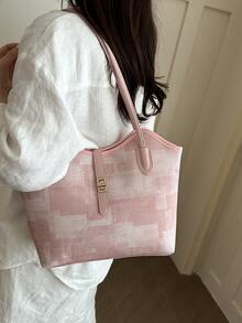 New Solid Color Light Luxury High-End Versatile Women's Shoulder Tote Bag - Pink - View 5