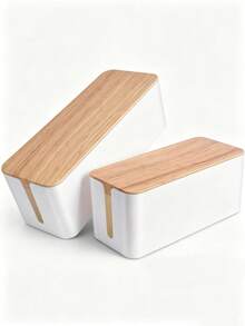 1pc Universal Capacity Flame Retardant Insulated Anti-Electric Shock Multi-Directional Cable Management Design Solid Wood Socket Cable Organizer Box With Bonus Data Cable Storage Tie + Non-Slip Pad | Ins Natural Wood Artistic Style Light Brown Natural Wood Color Rounded Rectangular Box Shape Top Storage Groove + Dual Side Cable Outlets Router Set-Top Box Charger Cable Management Box Home Bedroom Study Gaming Desk Storage Graduation Rental School Start Christmas New Year Holiday Home Storage Gift Power Strip Concealment Box, Dorm Cable Storage, Router Cable Management Box, Child Anti-Electric Shock Socket Box - A - View 6