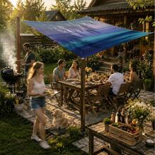 1pc Blue-Purple Gradient Sunshade Canopy, Modern Style, Colorful, Large Size, UV Protection, Sturdy & Durable, Easy Installation, Suitable For Beach, Garden, Patio, Includes Rope - Multicolor - View 2