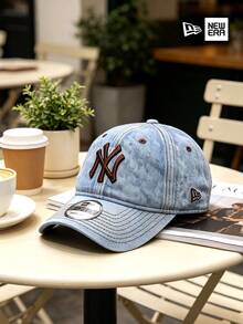 New Era 美式復古淺色水洗牛仔布 NY 刺繡棒球帽，中性休閒運動帽 - New Era Light Wash Denim NY Baseball Cap - 查看 4