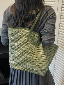 Bolso de hombro minimalista de gran capacidad Bolso tote Bolso de hombro arcoíris - Verde - Ver 6
