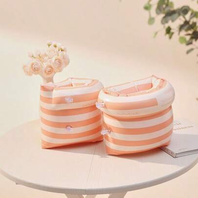 Children Boys Girls Vintage Striped Arm Bands Double Air Chamber Round Water Sleeves, Beginner Water Swimming Arm Floats